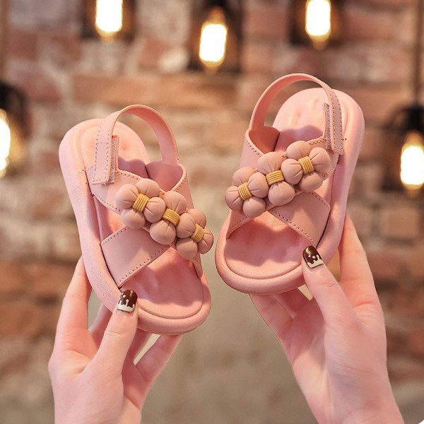 Justerbare flate sandaler for barn, jentesandaler, småbarnssandaler Pink 33