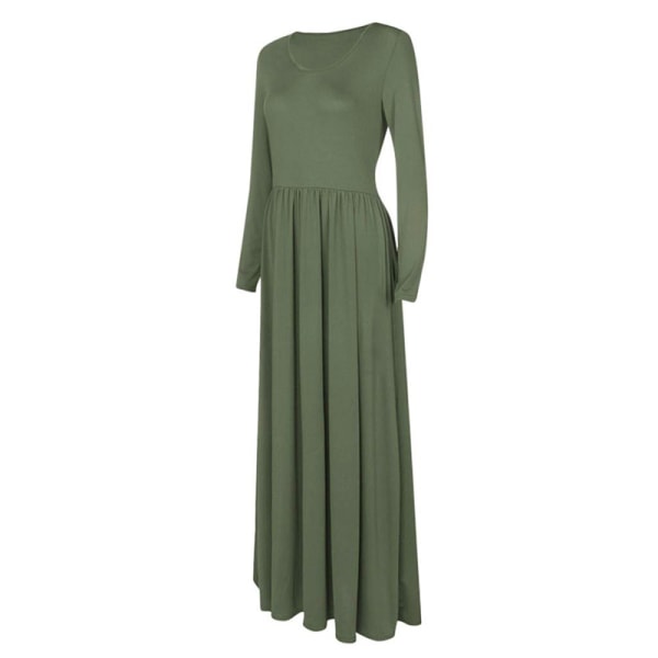 Dame Maxikjoler Rund Hals Kjole Langærmet Swing Ensfarvet Græsgrøn 0 Grass Green 2XL