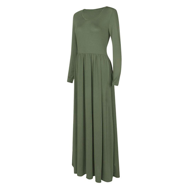Dame Maxikjoler Rund Hals Kjole Langærmet Swing Ensfarvet Græsgrøn 0 Grass Green XL