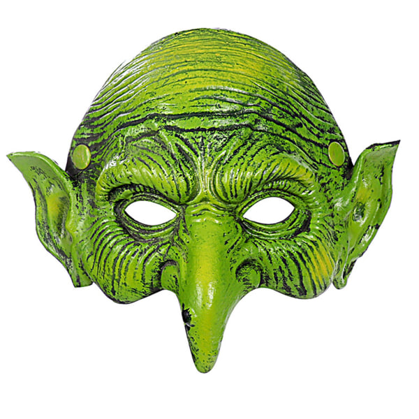 Grön häxmask Skräck läskig halvansikts häxmask Pu-skummande mask med lång näsa Halloween Skrämmande Cosplay-kostymer