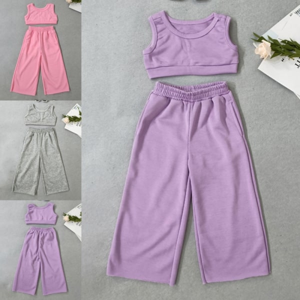 Toddler ärmlösa sommaroutfits Enfärgade skjortor + byxor Pink 100cm