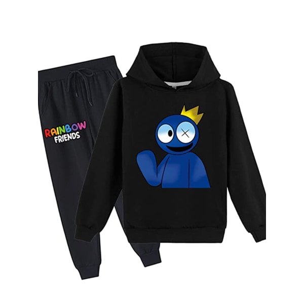 Kid Rainbow Friend Hoodie Jumper Toppar+byxor Sweatshirt Träningsoverall / black 160cm