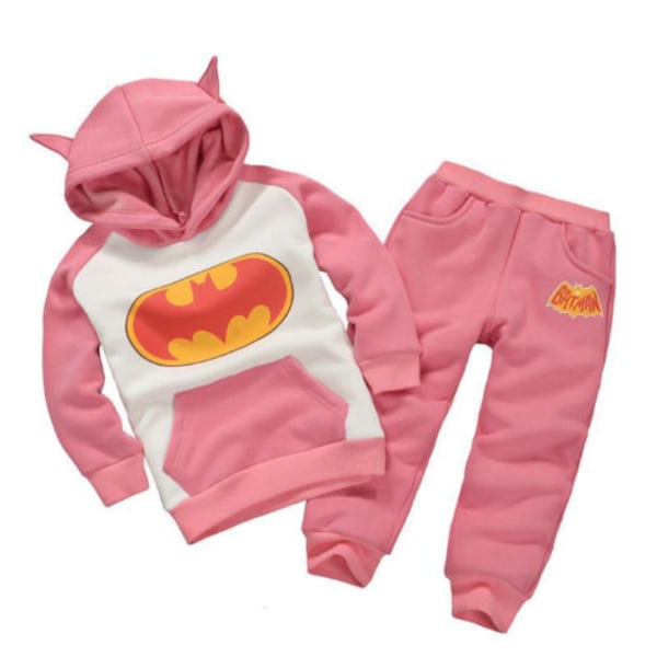 Gutter Jente Batman Sweatshirt Topper Bukser Treningsdress sett Rosa Pink 130