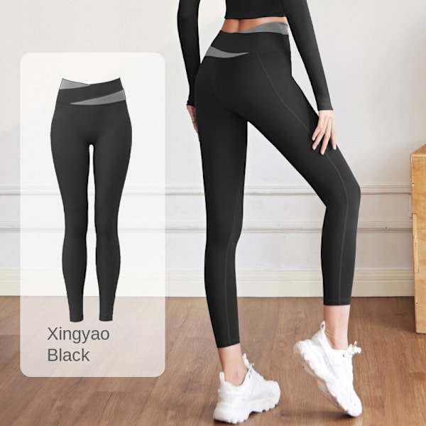 Höft Naken Lyftning Yoga Kostym Tight Kontrast Byxor F1 Xingyao Black Pants M