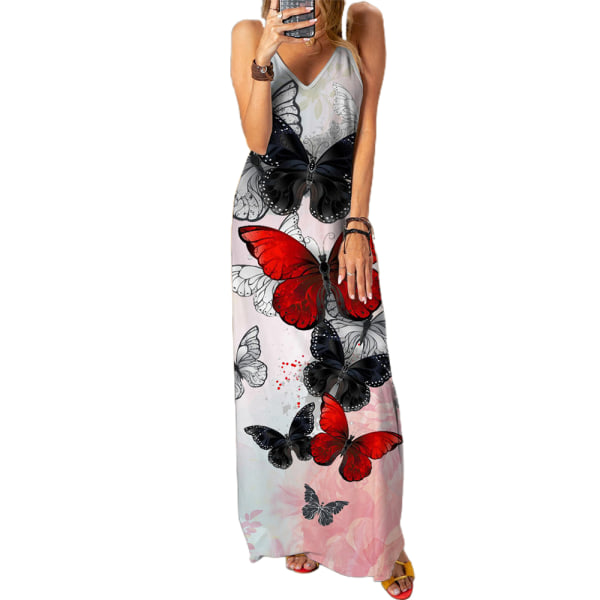 Damklänning 3D Butterflies Print Elegant lång klänning för fest C XL