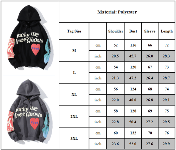 Unisex tröja Kanye Lucky e I See Ghosts Hoodie Pullover Grey M