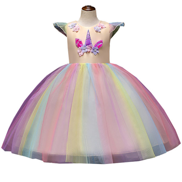 Barn Unicorn Klänningar Prinsess Klänning För tjejer Klänning Unicorn yellow 140cm