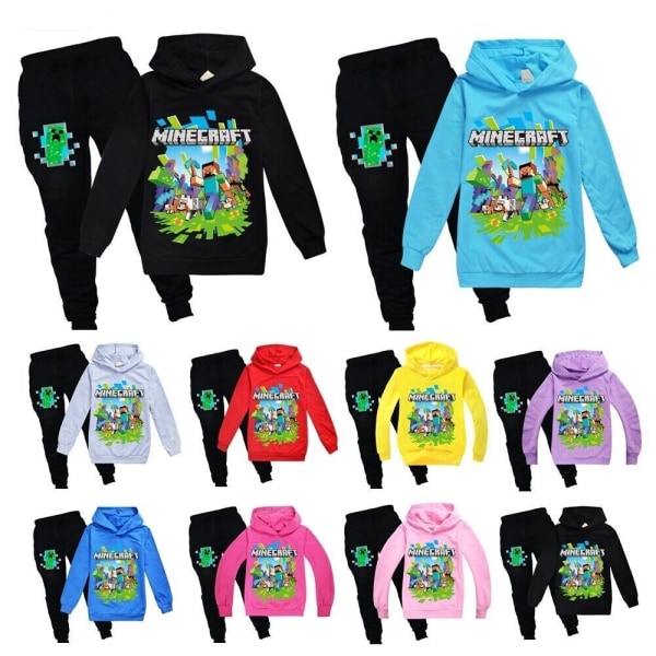 Barn Gutter Minecraft Hoodie Joggedress Set Langermede hettegensere wathet 13-14 years (170cm)