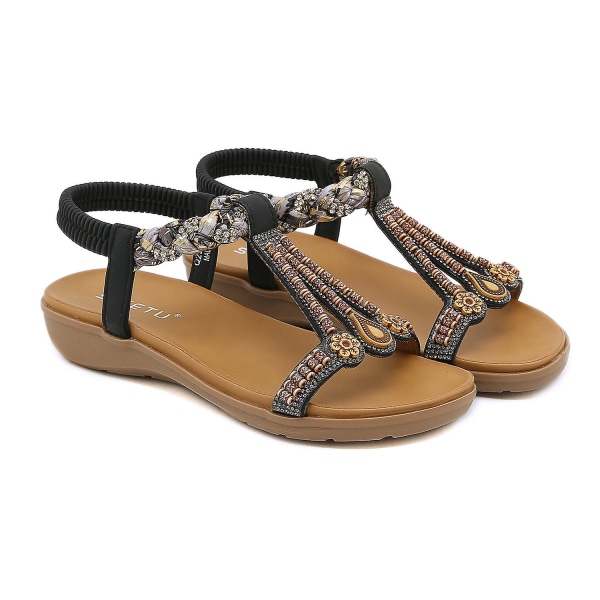 Sommer nye kvinners sandaler Elastisk bånd Lette og komfortable sandaler Black EU 38