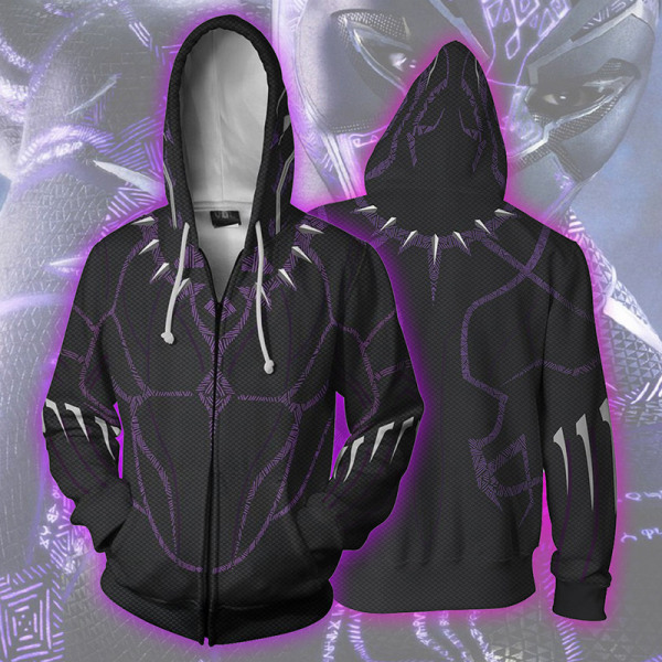 Marvel-overdel og Heroes Black Panther 3D-genser Digital Prin Purple Black Panther zipper S