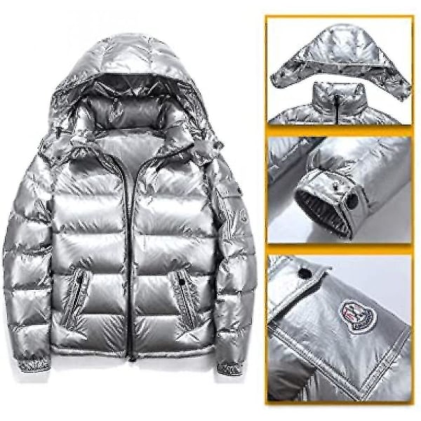 Winter Shiny Down Jacket en's Jacket Stand Collar Down Jacket With Hood Sliver M