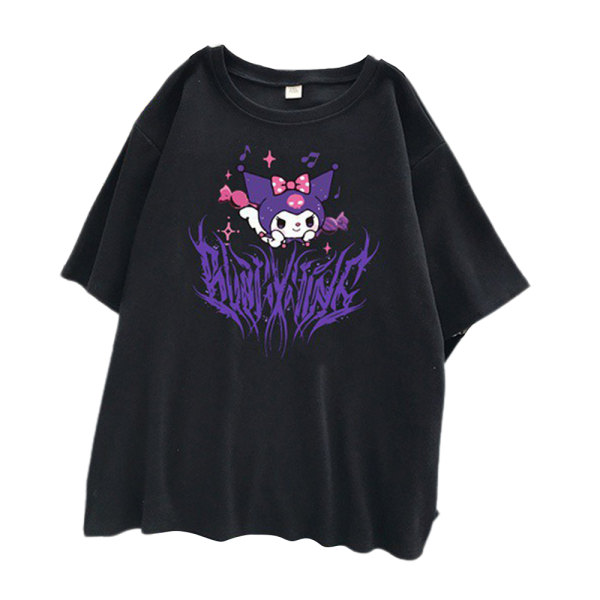 Sanrio Kuromi Anime svart grafisk t-shirt för kvinnor med kort ärm XL