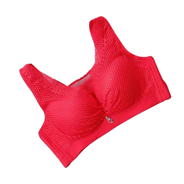 Trådløs BH Damer Åndbar Push Up Bralette Girl Lace Mesh Red 44/100