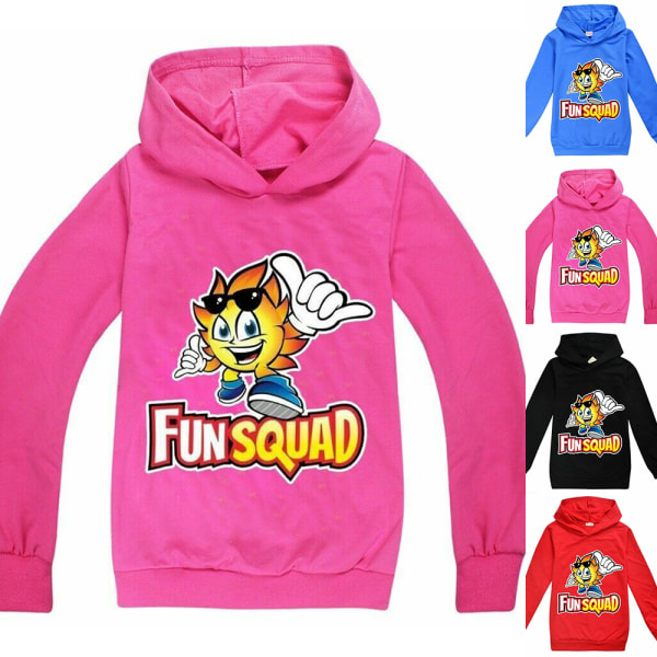 Kids Fun Squad Gaming Print Hoodie Warm Sweatshirt Rose red 140cm