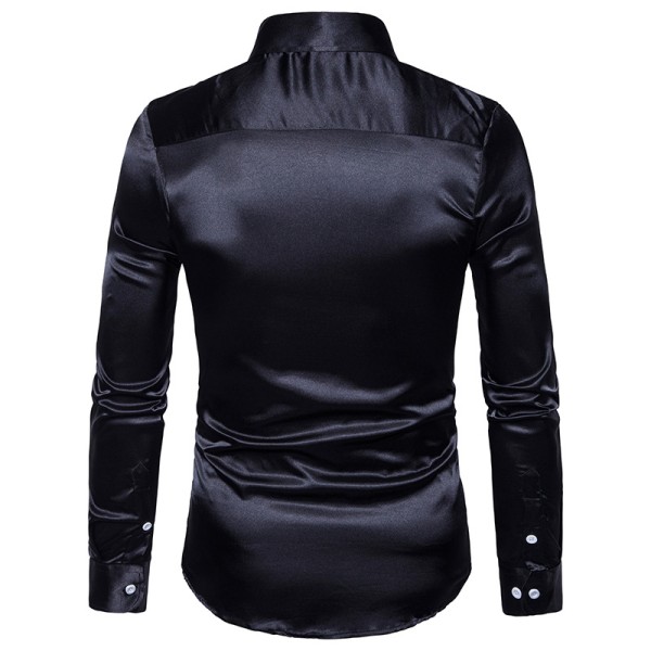 Långärmade skjortor med knapp för män Glänsande långärmade skjortor Black XL