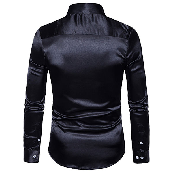 Langermede skjorter med knapper for menn Skinnende langermede skjorter Black XL