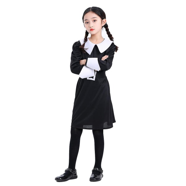 Girls Adams Family Wednesday Cos  Dress Halloween Cosplay Performance Wear Black S
