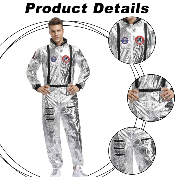 Astronautti Spaceman Cosplay -asu, hopea avaruuspuku L