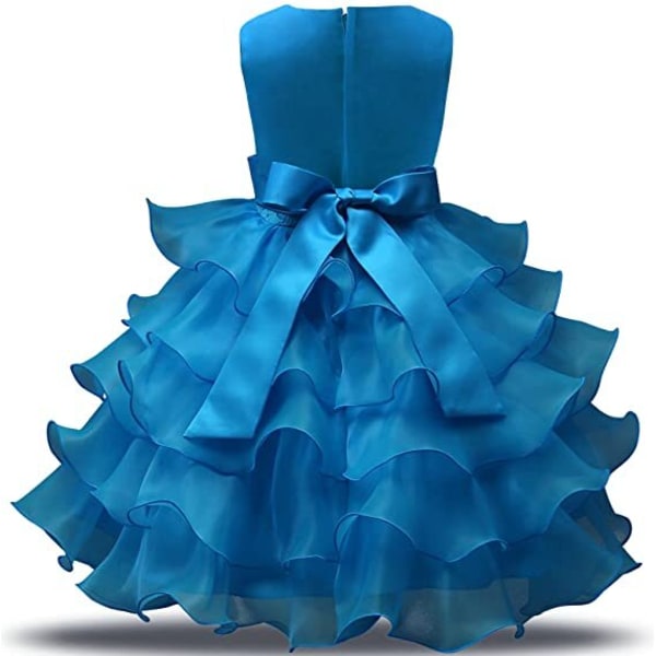 Tjejklänning Barn Volanger Spets Fest Bröllopsklänning Regnbågstyll blue 100