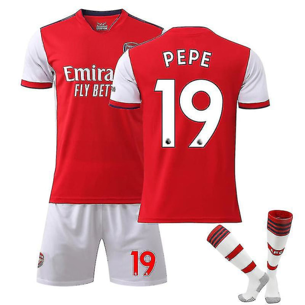 Arsenal Hjem Barn Herre Fotballsett Fotballdrakt Treningsskjorte dress 21/22 Aubameyang / Simth / Saka / Pepe 21 22 Pepe 19 adults XL(180-185CM)