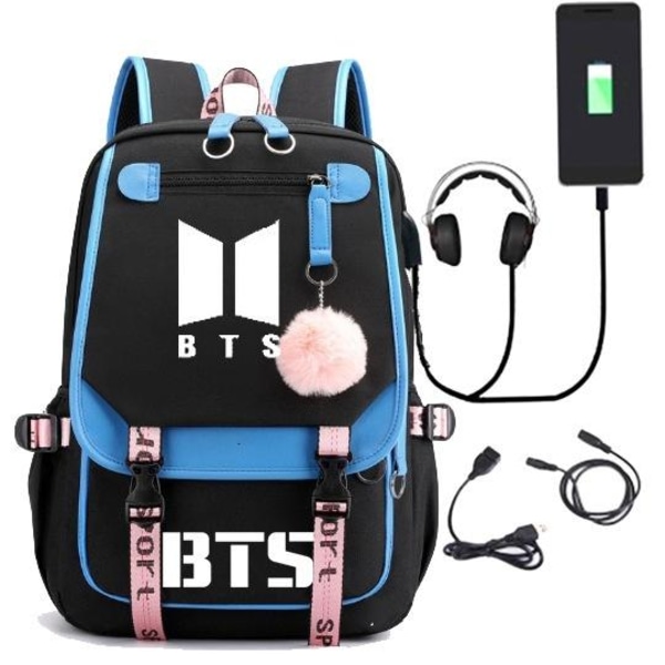 BTS ryggsäck barn ryggsäckar ryggväska med USB uttag 1st grön