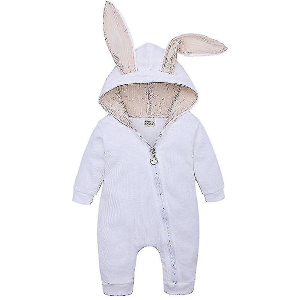 Baby Romper Kanin Bunny Ear Hooded Jumpsuit Dragkedja Pyjamas