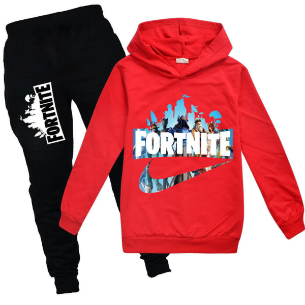 Fortnite träningsoverall Set Hoodie Jumper Topp+byxor Passar sportkläder red 9-10 years