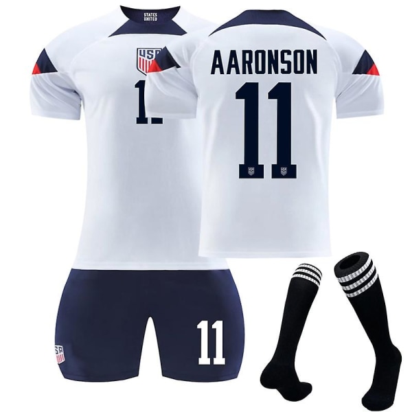 22-23 Qatar World Cup America Home Jersey Soccer Training Kit AARONSON 11 Kids 18(100-110CM)