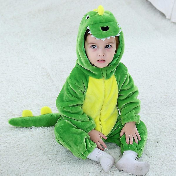 Barn Barn Dinosaur Fancy Dress Kostyme Flanell Animal One Piece Pyjamas Cartoon Green 66cm