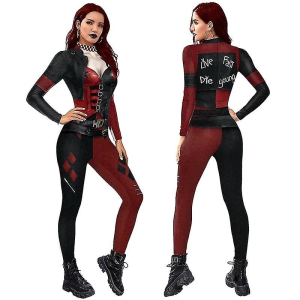 Tjej Kvinnor Harley Quinn Halloween Party Cosplay Kostym Jumpsuit Elastisk Body Q Z 180