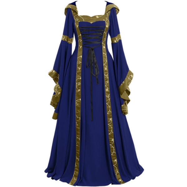 Vintage keskiaikainen lattianpituinen cosplay-mekko naisille blue XL