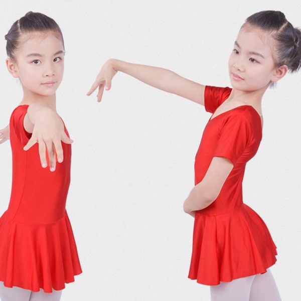 Børneballetkjole trikot med nederdel dansekostumer Tutu Red 150cm