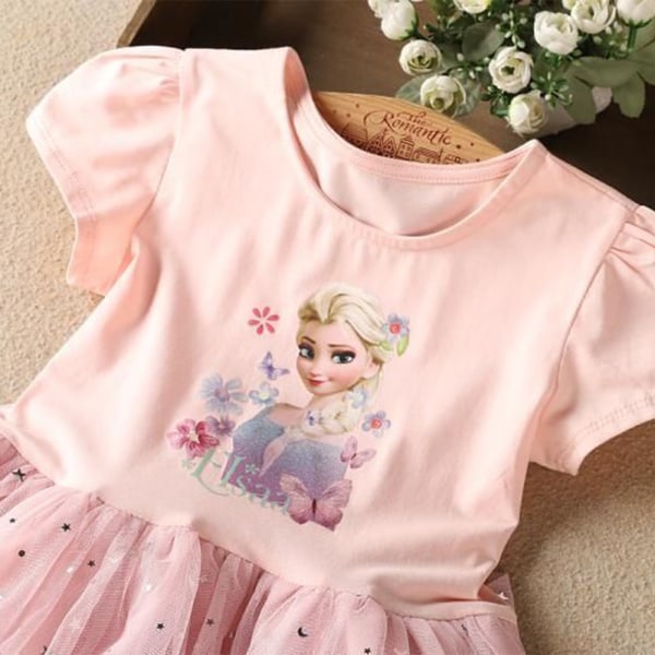 Tjejer Födelsedag Prinsess Klänning Frozen Elsa Spets Kostym Klänning Pink 100cm