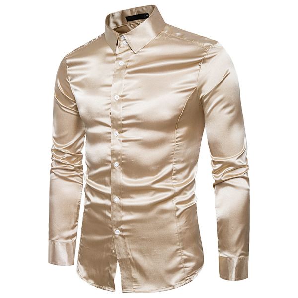 Langermede skjorter med knapper for menn Skinnende langermede skjorter Khaki M