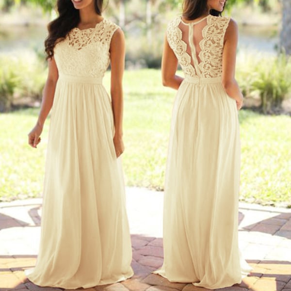 Ermeløse Damer Sexy Bryllupsbrudepike Lange kjoler Elegante Beige M