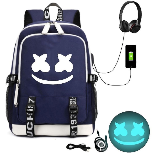 Marshmello Rygsæk Usb Genopladelig Rygsæk Student Skoletaske med stor Kapacitet Color-4