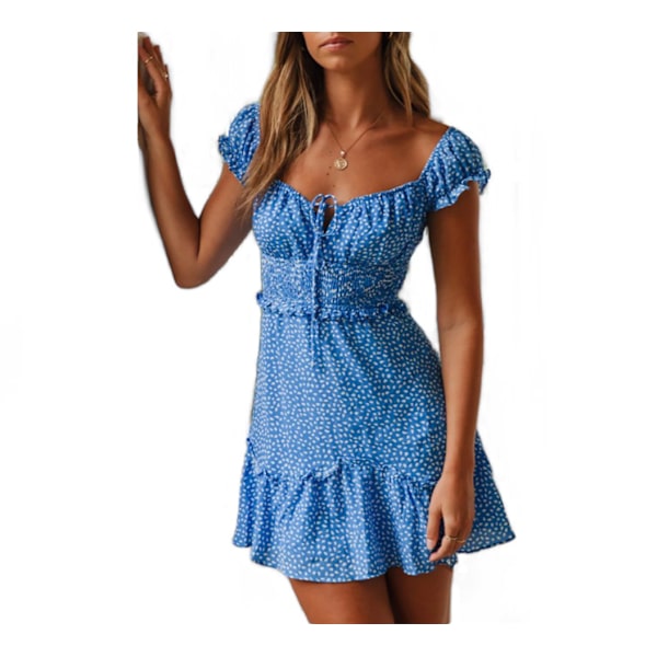 Paneled volang blommig klänning kortärmad print XL