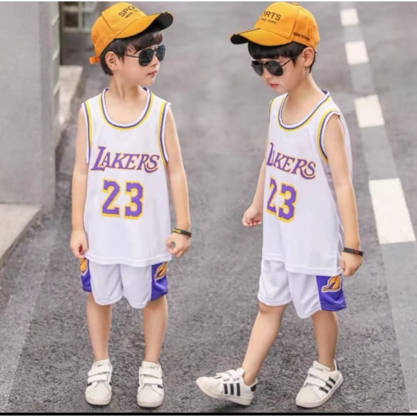 Basket sportkläder barn träningskläder väst + shorts white purple 110cm