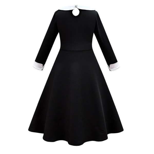 Adams Family Girl's Wednesday Cosplay rollespil kostume kjole paryk 120cm Kjole Dress 110cm