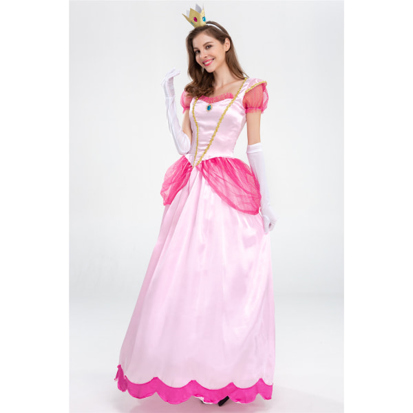 Halloween kostym Super Mario Princess Peach cosplay kostym Castle Queen klänning rosa pink L