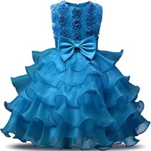 Tjejklänning Barn Volanger Spets Fest Bröllopsklänning Regnbågstyll blue 100