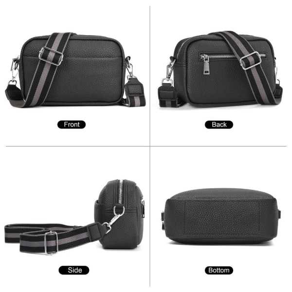 Crossbody-väska för kvinnor Klassisk axelremsväska med brett band Crossbody-väska med dragkedja Black