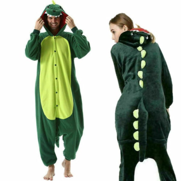 Djurpyjama Kigurumi Nattkläder Kostymer Vuxen Jumpsuit -asu #2 Green Dinosaur kids XS(3-4Y)