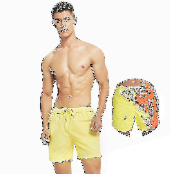 Maaginen Change Color Rantashortsit Miesten uimahousut Uimahousut Nopeasti kuivuva kylpy Yellow
