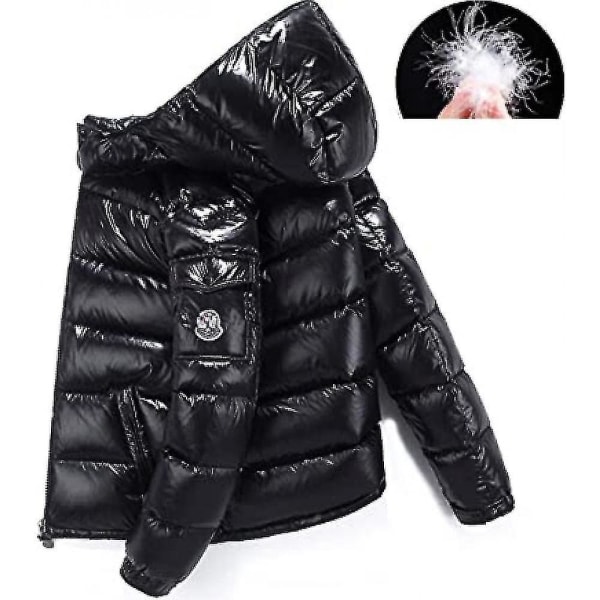 Winter Shiny Down Jacket en's Jacket Stand krage dunjakke med hette Black M