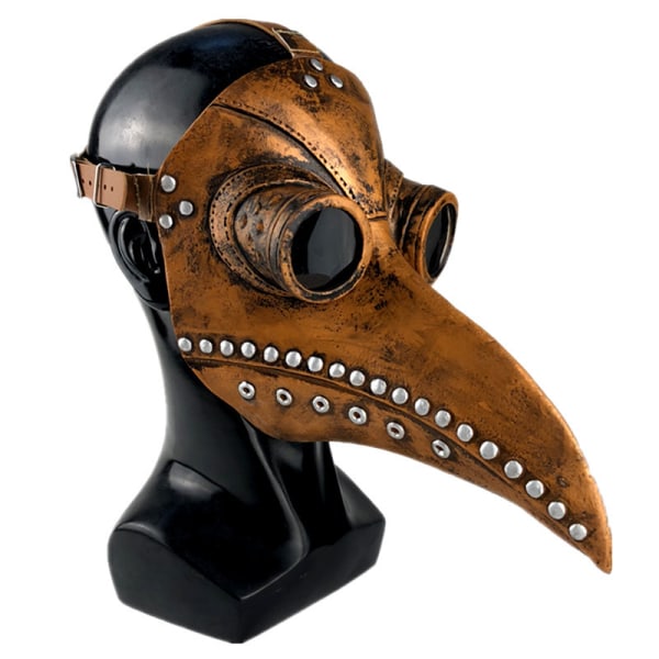 Mask Halloween Kostym Fågel Long Nose Beak PU Läder Steampunk Bronze + Silver Nails