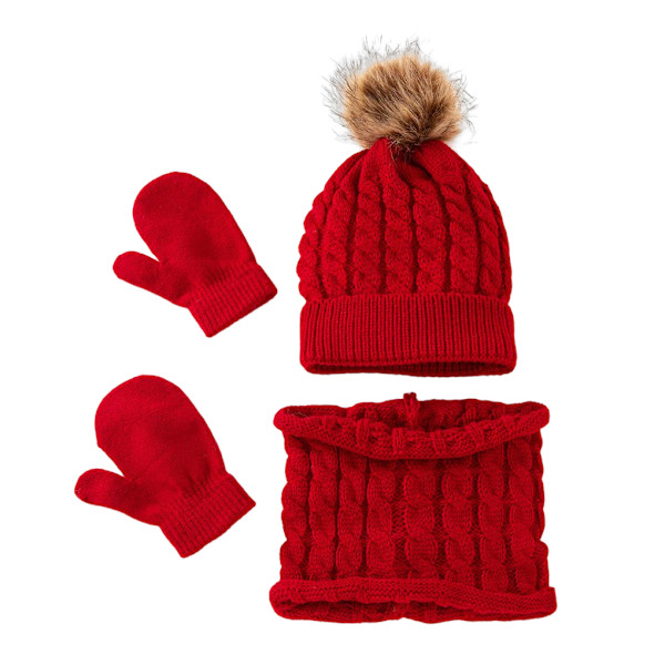 Beanie Hat hanskersett *Pom Pom Bobble Hat Color Ullhatter Red