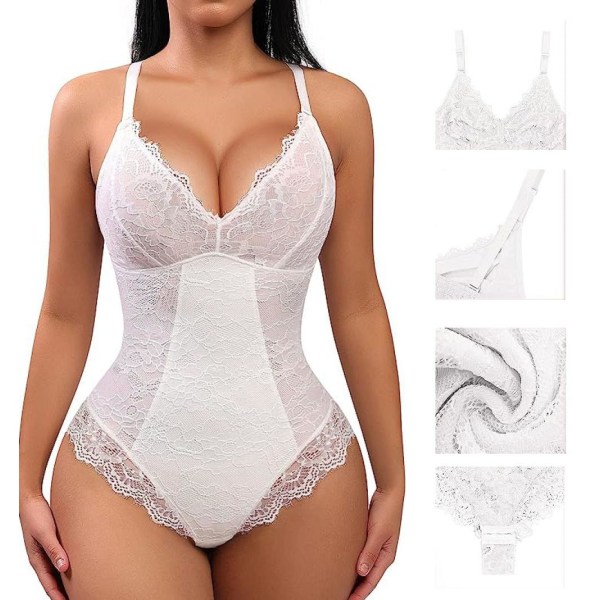 Damstrumpbyxor Shaper V-Neck Backless Tank One Piece Bodysuit White XL