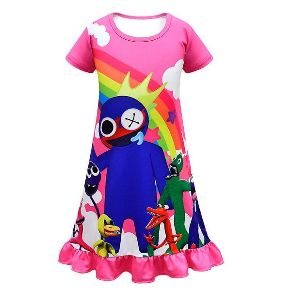 Barn Flickor Roblox Rainbow Friends Printed Pyjamas Pjs T-shirt Klänning Casual Summer Ruffle Nightdress Rose Red 7-8Y