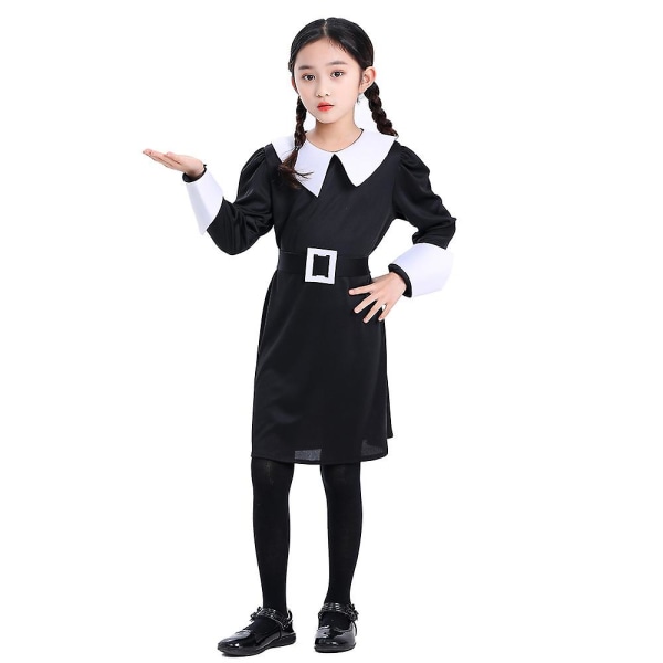 Girls Adams Family Wednesday Cos  Dress Halloween Cosplay Performance Wear Black L